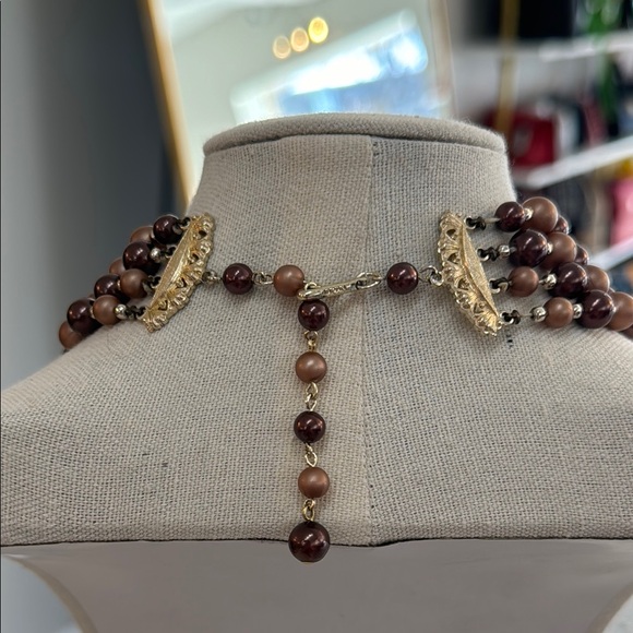 Japan Signed Multi-Strand Beaded Necklace - Earthy Tones - Picture 4 of 6